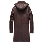 Mens Brown Hooded Sheepskin Shearling Leather Coat