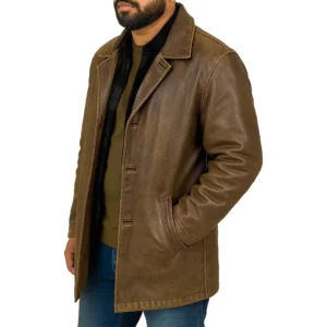Distressed Leather Brown Winter Car Coat