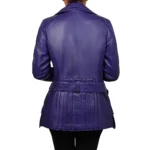 Asymmetrical Leather Biker Style Blue Jacket Back