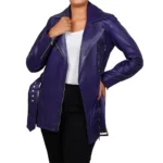 Asymmetrical Leather Biker Style Blue Jacket Full