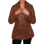 Asymmetrical Leather Biker Style Brown Jacket