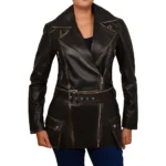 Asymmetrical Leather Biker Style Dark Brown Jacket