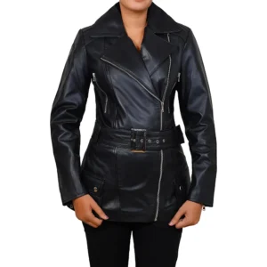 Asymmetrical Leather Biker Style Jacket