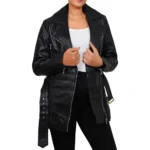 Asymmetrical Leather Biker Style Jacket Front