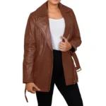 Asymmetrical Leather Biker Style Jacket Front