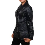 Asymmetrical Leather Biker Style Jacket Side