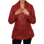 Asymmetrical Leather Biker Style Red Jacket