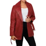 Asymmetrical Leather Biker Style Red Jacket Front