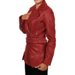 Asymmetrical Leather Biker Style Red Jacket Side