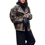 Baggy Distressed Brown Leather Jacket Side