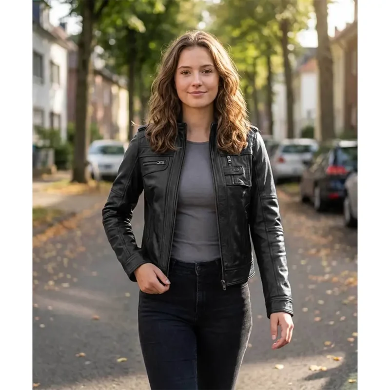 Black Cafe Racer Real Leather Jacket