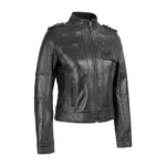 Black Cafe Racer Real Leather Jacket For Sale