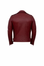 Brando Mens Real Lambskin Burgundy Leather Biker Jacket back Brando Mens Real Lambskin Burgundy Leather Biker Jacket back