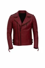 Brando Mens Real Lambskin Burgundy Leather Biker Jacket front Brando Mens Real Lambskin Burgundy Leather Biker Jacket front