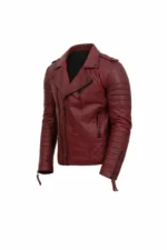 Brando Mens Real Lambskin Burgundy Leather Biker Jacket side pose Brando Mens Real Lambskin Burgundy Leather Biker Jacket side pose