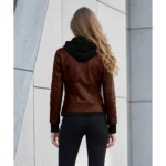 Brown Bomber Leather Removable Hooded Jacket