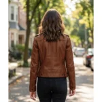 Brown Cafe Racer Real Leather Jacket Back