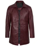 Burgundy 3 4 Length Real Leather Coat