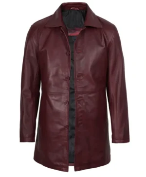 Burgundy 3 4 Length Real Leather Coat