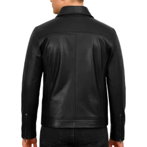 Buy Mark Black Leather Shirt Collar Jacket