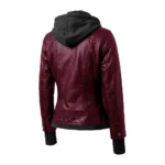 Buy Maroon Bomber Leather Removable Hooded Jacket For Sale