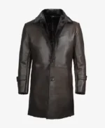 Buy Real Leather Dark Brown Faux Shearling Coat