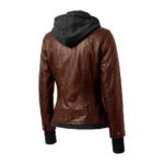 Buy Womens Bomber Leather Removable Hooded Jacket For Sale