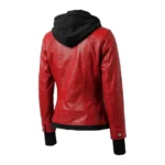 Buy Womens Bomber Leather Removable Hooded Red Jacket For Sale