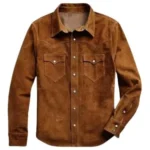 Camel Brwon Suede Leather Shirt