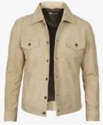 Classic Real Suede Camel Trucker Style Jacket