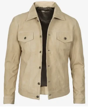 Classic Real Suede Camel Trucker Style Jacket
