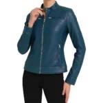 Doge Blue Leather Jacket For Women