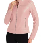 Doge Light Pink Leather Jacket Front Doge Light Pink Leather Jacket Front