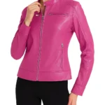 Doge Pink Leather Jacket Front Doge Pink Leather Jacket Front