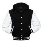 Hooded Casual Sports Black And White Varsity Jacket Hooded Casual Sports Black And White Varsity Jacket