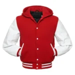 Hooded Casual Sports Orange And White Varsity Jacket Hooded Casual Sports Orange And White Varsity Jacket