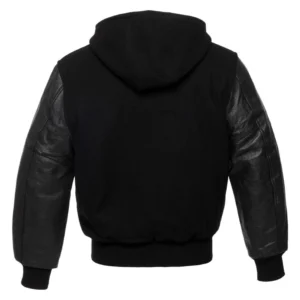 Hooded Casual Sports Varsity Black Jacket