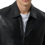 Isac Black Leather Jacket Close Isac Black Leather Jacket Close