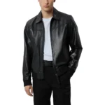 Isac Black Leather Jacket Front Isac Black Leather Jacket Front