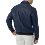 Isac Blue Leather Jacket Back Isac Blue Leather Jacket Back