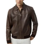 Isac Brown Leather Jacket Front Isac Brown Leather Jacket Front