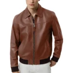 Isac Cognac Leather Jacket Front Isac Cognac Leather Jacket Front