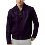 Isac Purple Leather Jacket Front Isac Purple Leather Jacket Front