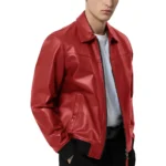 Isac Red Leather Jacket Front Isac Red Leather Jacket Front