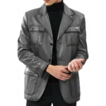 Kevin Men's Grey Blazer Leather Jacket Kevin Men's Grey Blazer Leather Jacket