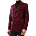 Kevin Men's Maroon Blazer Leather Jacket For Sale Kevin Men's Maroon Blazer Leather Jacket For Sale