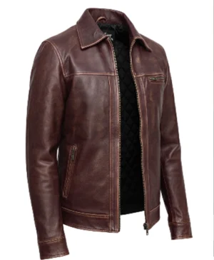 Lambskin Maroon Distressed Leather Jacket