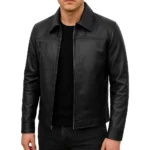 Mark Black Leather Shirt Collar Jacket