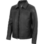 Mark Black Leather Shirt Collar Jacket For Men