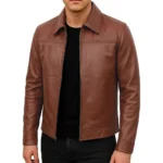 Mark Brown Leather Shirt Collar Jacket